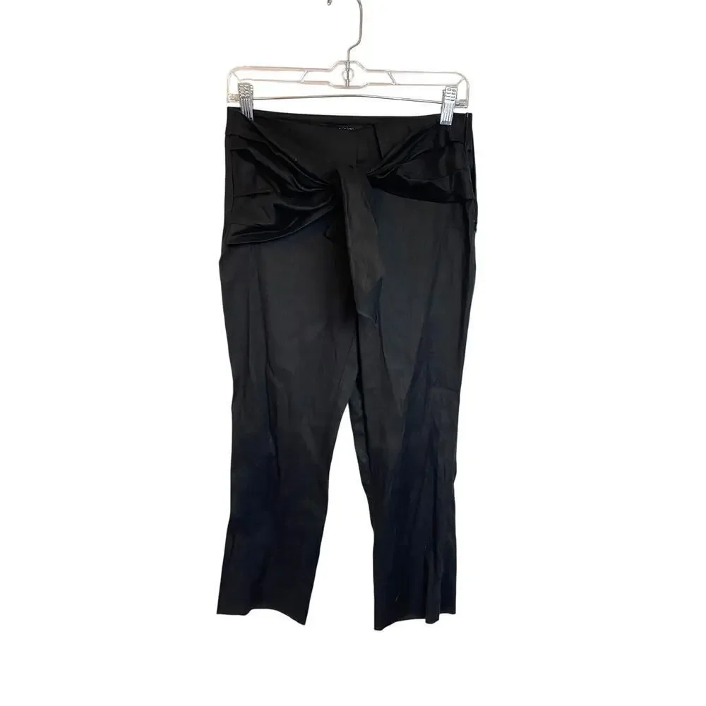 zara tie front straight leg black linen pants size M NWT